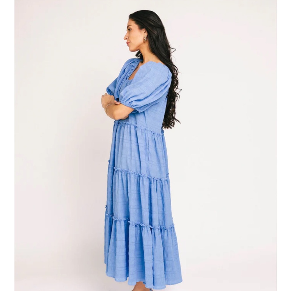 Blue Tiered Maxi Dress with Puff Sleeves - Picture 2 of 3